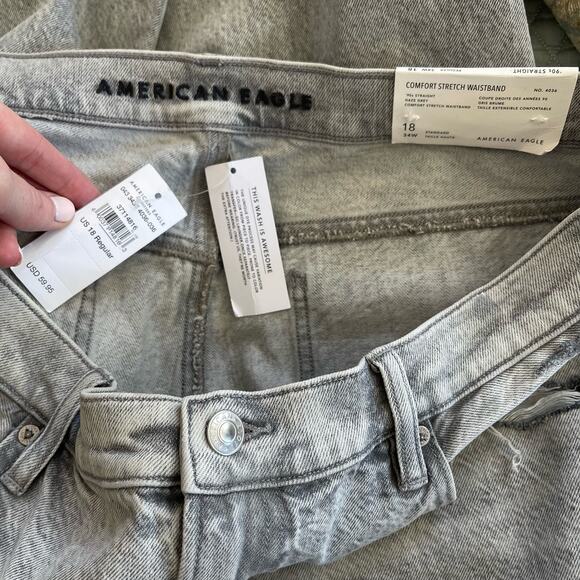 NWT American Eagle '90s Straight Jean in Haze Grey Sz 18 High Rise Straight Leg - Picture 15 of 16